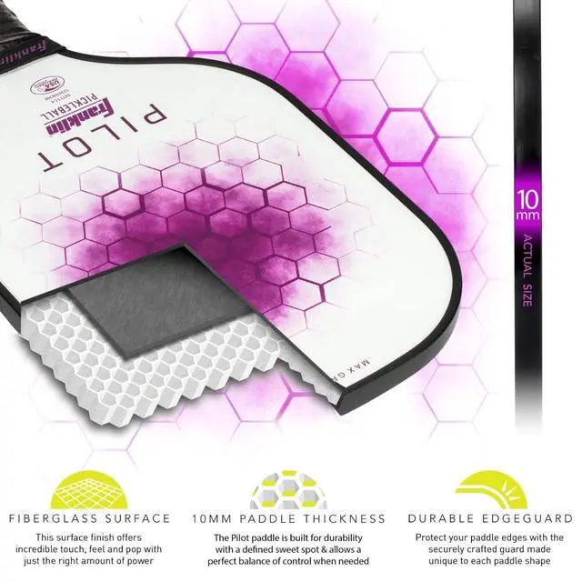 Alt view image 2 of 6 - Franklin Sports Pilot Series Lightweight Fiberglass Paddle With MAXGRIT, Purple