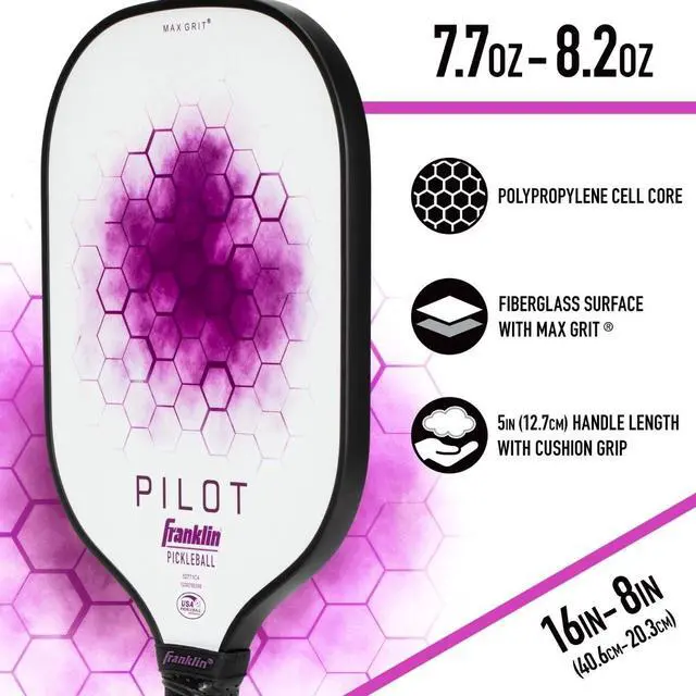Alt view image 6 of 6 - Franklin Sports Pilot Series Lightweight Fiberglass Paddle With MAXGRIT, Purple