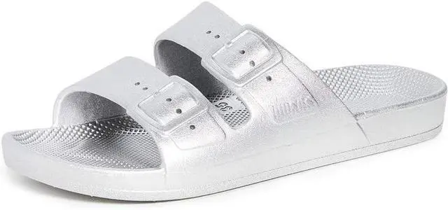 Main image of Freedom Moses Women's Two Band Slip-On Regular Slides, White, Size 39-40