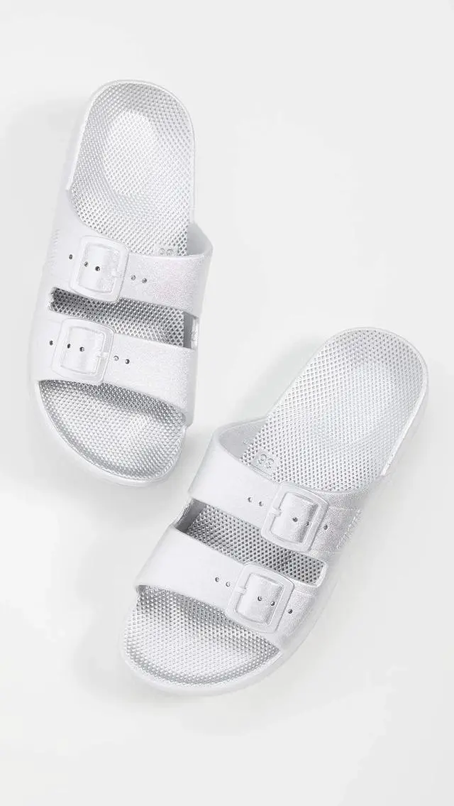 Alt view image 4 of 6 - Freedom Moses Women's Two Band Slip-On Regular Slides, White, Size 39-40