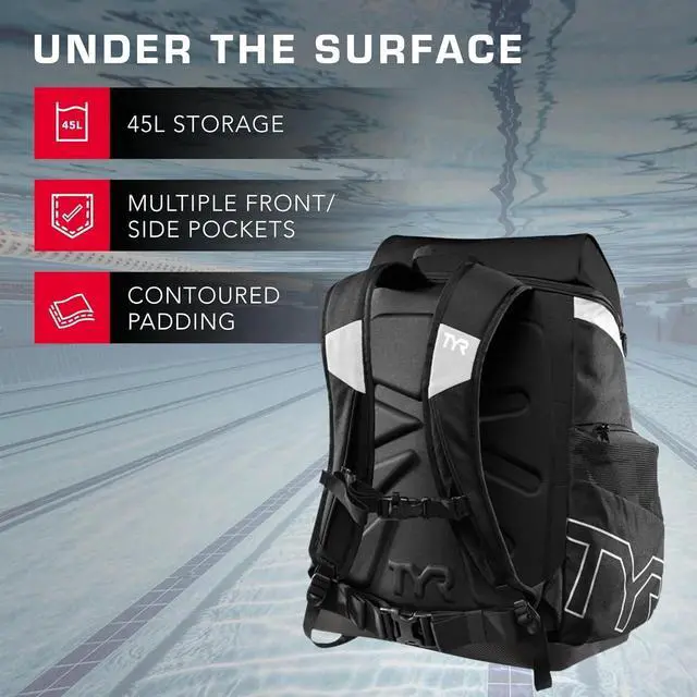 Alt view image 4 of 4 - TYR Alliance Backpack, 45-Liter Capacity, Wet and Dry Compartments, Black/Black