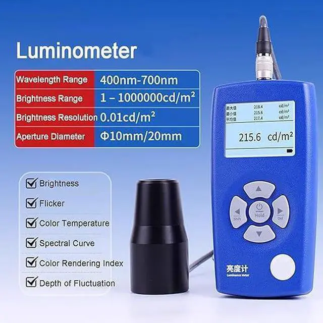Alt view image 2 of 7 - Vituord Luminance Meter, 1-1,000,000 cd/m² Brightness Tester with Dual 10/20mm Probes, Flicker CCT CRI Measurement for HDR Monitors Projectors