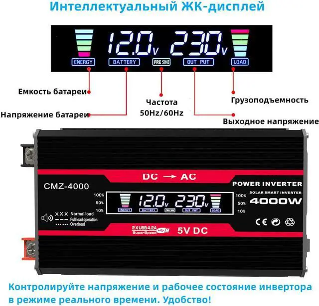Alt view image 3 of 7 - Car inverter 4000W (300W rated power) 12V to 220V Modified sine wave Dual USB4.2A fast charging power inverter
