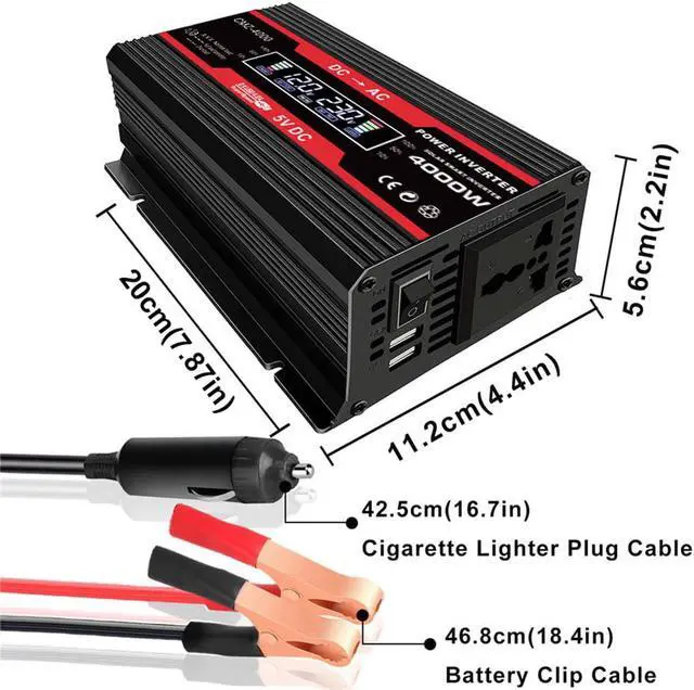 Alt view image 2 of 7 - Car inverter 4000W (300W rated power) 12V to 220V Modified sine wave Dual USB4.2A fast charging power inverter