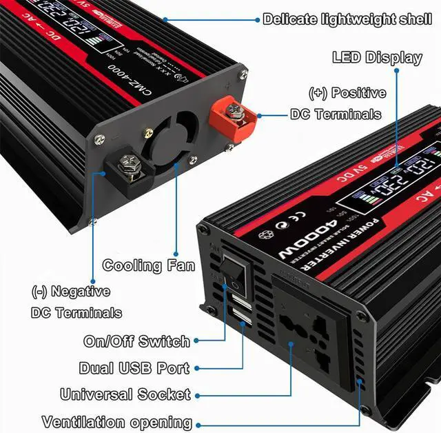 Alt view image 4 of 7 - Car inverter 4000W (300W rated power) 12V to 220V Modified sine wave Dual USB4.2A fast charging power inverter