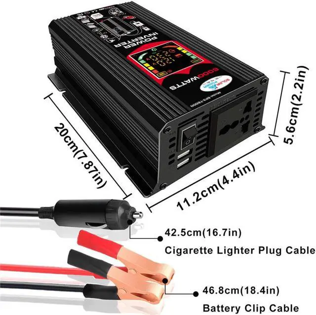 Alt view image 3 of 7 - 6000W Peak power (500W rated power)  Car Power Inverter with 2 USB ports and AC outlet LCD display
