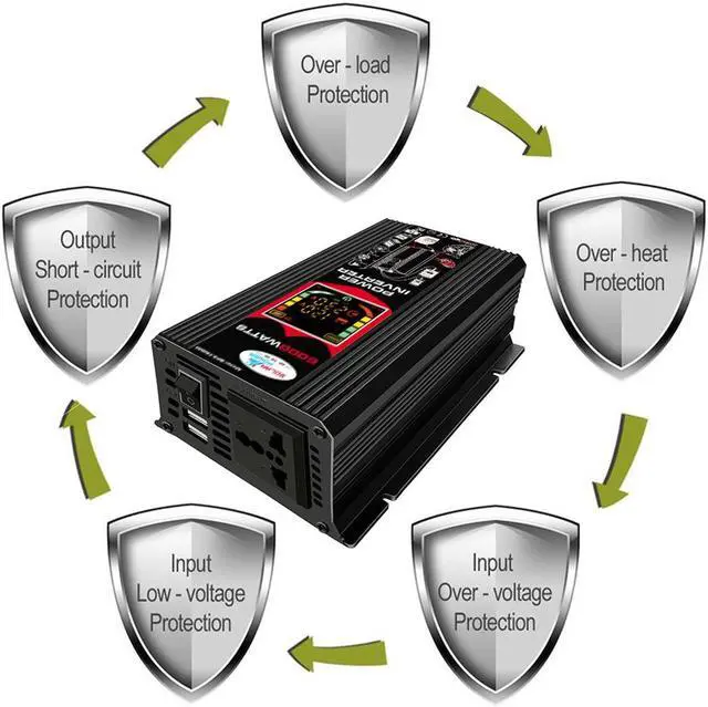 Alt view image 6 of 7 - 6000W Peak power (500W rated power)  Car Power Inverter with 2 USB ports and AC outlet LCD display