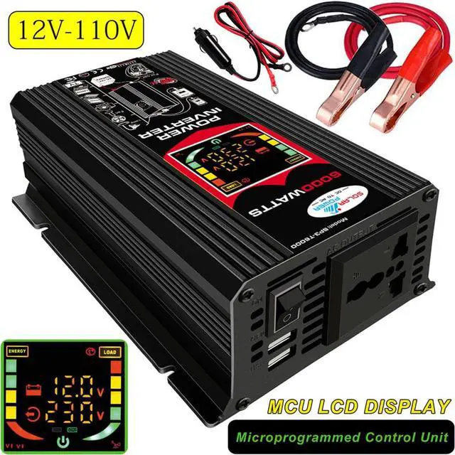 Main image of 6000W Peak power (500W rated power)  Car Power Inverter with 2 USB ports and AC outlet LCD display