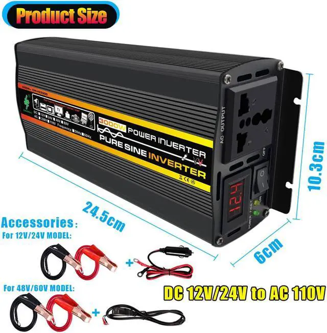 Alt view image 2 of 7 - 3000 watts inverter pure sine wave power inverter dc 12v to 110v ac car inverter