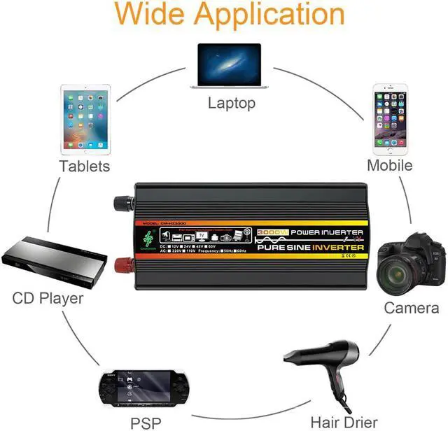 Alt view image 6 of 7 - 3000 watts inverter pure sine wave power inverter dc 12v to 110v ac car inverter