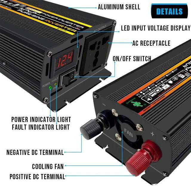 Alt view image 3 of 7 - 3000 watts inverter pure sine wave power inverter dc 12v to 110v ac car inverter