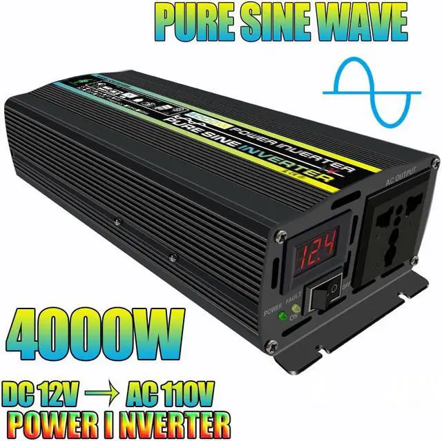 Main image of 4000 watts Pure Sine Wave Power Inverter with LED display Battery Clip, Car Inverter