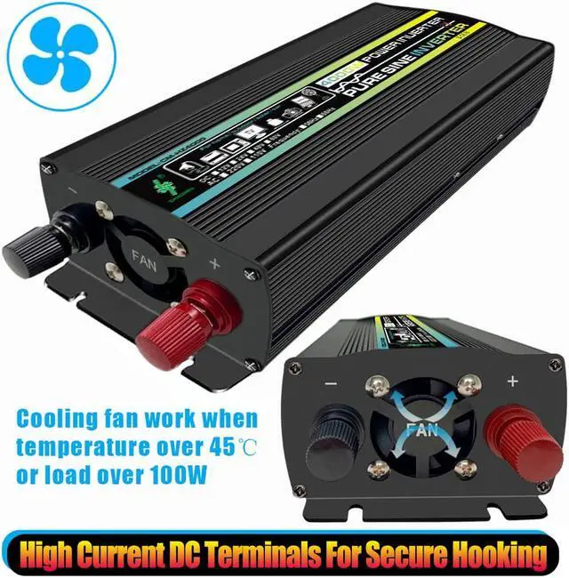 Alt view image 4 of 7 - 4000 watts Pure Sine Wave Power Inverter with LED display Battery Clip, Car Inverter