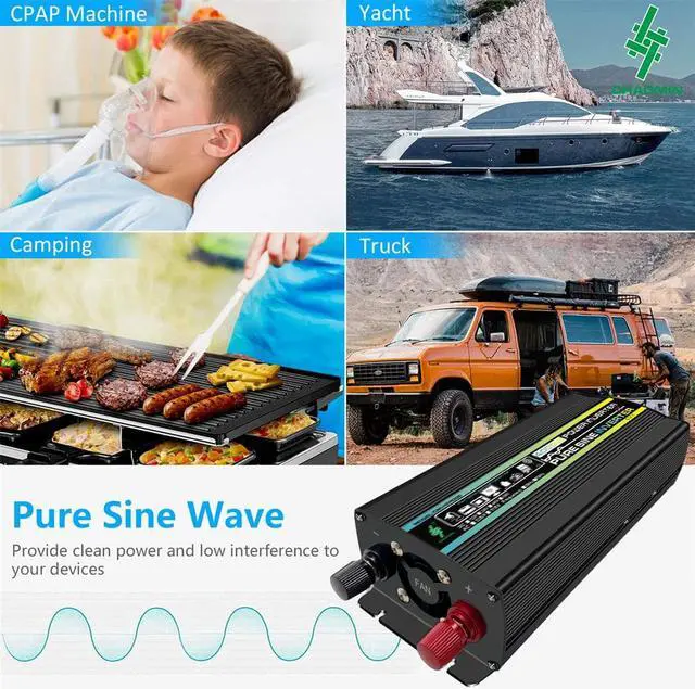 Alt view image 5 of 7 - 4000 watts Pure Sine Wave Power Inverter with LED display Battery Clip, Car Inverter