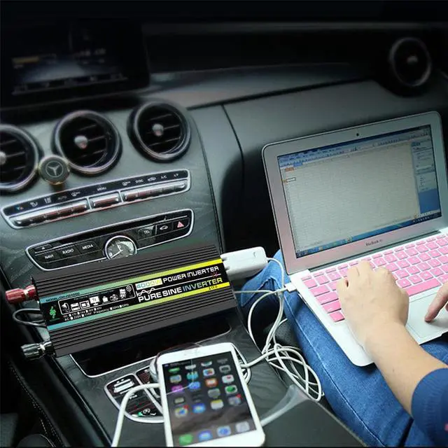 Alt view image 7 of 7 - 4000 watts Pure Sine Wave Power Inverter with LED display Battery Clip, Car Inverter