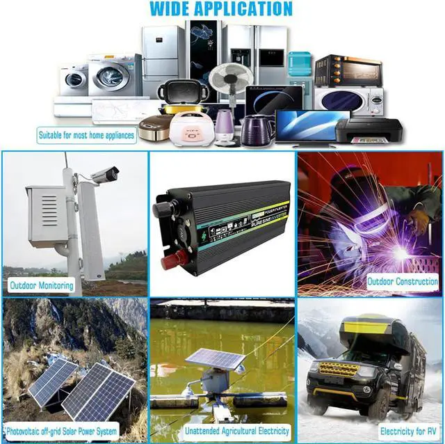 Alt view image 6 of 7 - 4000 watts Pure Sine Wave Power Inverter with LED display Battery Clip, Car Inverter