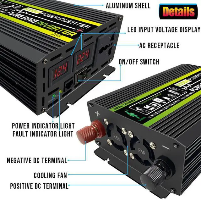 Alt view image 4 of 7 - 6000 watts inverter pure sine wave power inverter dc 12v to 110v ac car inverter