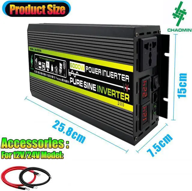 Alt view image 3 of 7 - 6000 watts inverter pure sine wave power inverter dc 12v to 110v ac car inverter