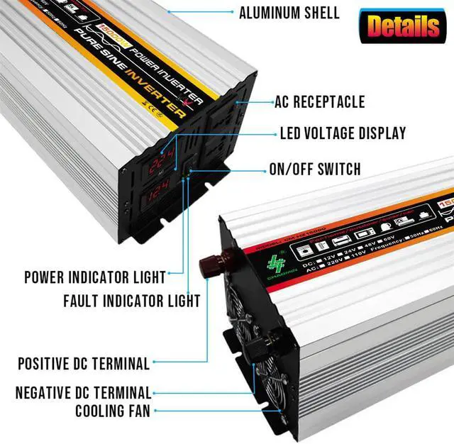 Alt view image 2 of 7 - 15000w pure sine wave power inverter DC 12v to 110v AC car inverter with LED display