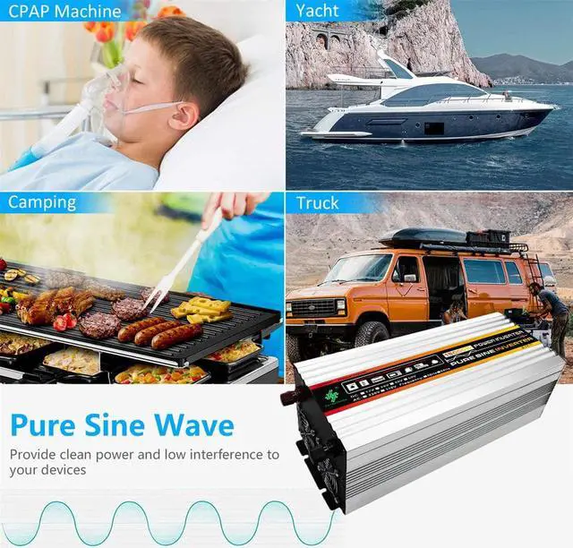 Alt view image 6 of 7 - 15000w pure sine wave power inverter DC 12v to 110v AC car inverter with LED display