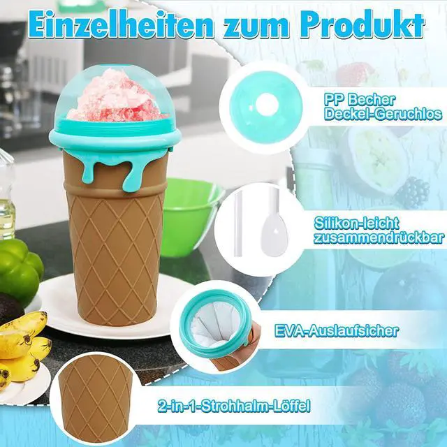 Alt view image 3 of 5 - Slushie Maker Cup,DIY Slushy Ice Cream Maker Double Layers Silica Smoothie Pinch Ice Cup,Quick Cooling Cup Homemade Milk Shake Ice Cream Maker Brown
