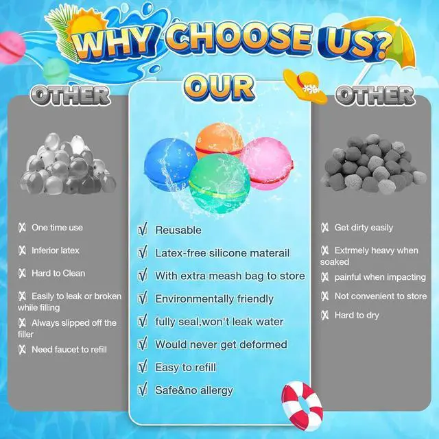 Alt view image 2 of 7 - Reusable Water Balloons for Kids 12 PCS Quick Fill Water Bombs Splash Balls with Mesh Bag Pool Beach Backyard Games Water Toys for Boys Girls Outdoor Activities Summer Party Favors