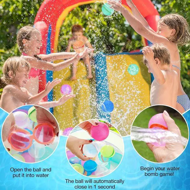 Alt view image 4 of 7 - Reusable Water Balloons for Kids 12 PCS Quick Fill Water Bombs Splash Balls with Mesh Bag Pool Beach Backyard Games Water Toys for Boys Girls Outdoor Activities Summer Party Favors