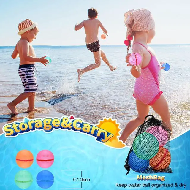 Alt view image 5 of 7 - Reusable Water Balloons for Kids 12 PCS Quick Fill Water Bombs Splash Balls with Mesh Bag Pool Beach Backyard Games Water Toys for Boys Girls Outdoor Activities Summer Party Favors