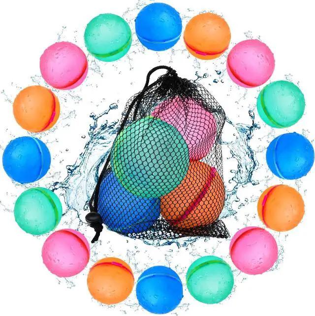 Main image of Reusable Water Balloons for Kids 12 PCS Quick Fill Water Bombs Splash Balls with Mesh Bag Pool Beach Backyard Games Water Toys for Boys Girls Outdoor Activities Summer Party Favors