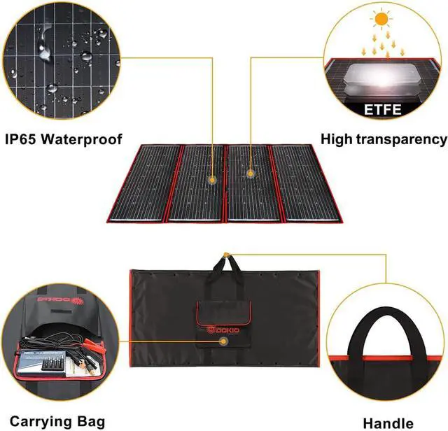 Alt view image 2 of 7 - DOKIO 300W 18V Portable Solar Panel Kit Folding Solar Charger with 2 USB Outputs for 12v Batteries/Power Station AGM LiFePo4 RV Camping Trailer Car Marine