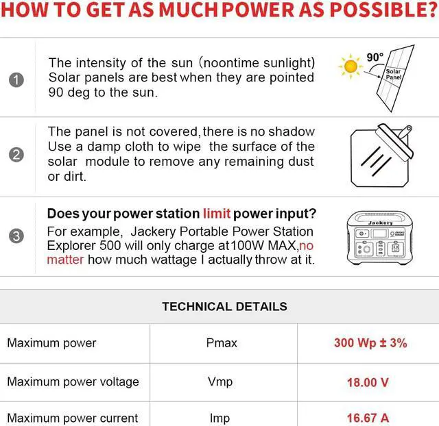 Alt view image 7 of 7 - DOKIO 300W 18V Portable Solar Panel Kit Folding Solar Charger with 2 USB Outputs for 12v Batteries/Power Station AGM LiFePo4 RV Camping Trailer Car Marine