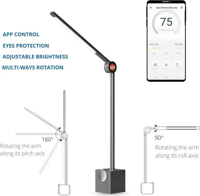 Alt view image 7 of 7 - LINKSTYLE LIGOE Desk Lamp for Office, 5000K Lumens Smart LED Desk Light with Adjustable Brightness, Eyes Protection Light & APP Controls