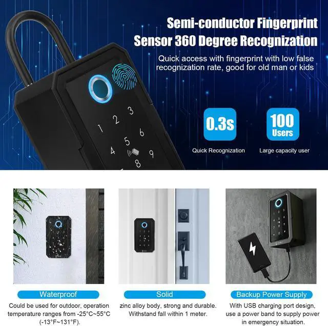 Alt view image 4 of 7 - LINKSTYLE ® MATRIX Smart Key Lock Box, Wireless Bluetooth Outdoor Security Key Safe for House Keys, Realtors and Airbnb Hosts with 4 Lock Modes (App, Fingerprint, Passcode, Smart Key) Waterproof