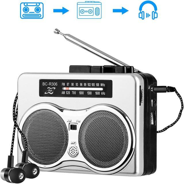  Auto Reverse Walkman Cassette Player: Portable Cassette  Recorder Player with AM FM,Headphone,Tape Player with Built-in Mic and  Speakers 2AA Battery or USB Power Supply for Home : Electronics