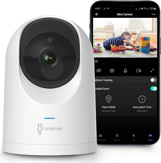 Main image of LINKSTYLE® MIRA II Baby Monitor Camera, 2K QHD WiFi Indoor Security Camera with Advanced Motion Detection, Human & Pet AI Tracking, Night Vision, 2-Way Audio, Patrol Modes, Dual (Cloud/SD)
