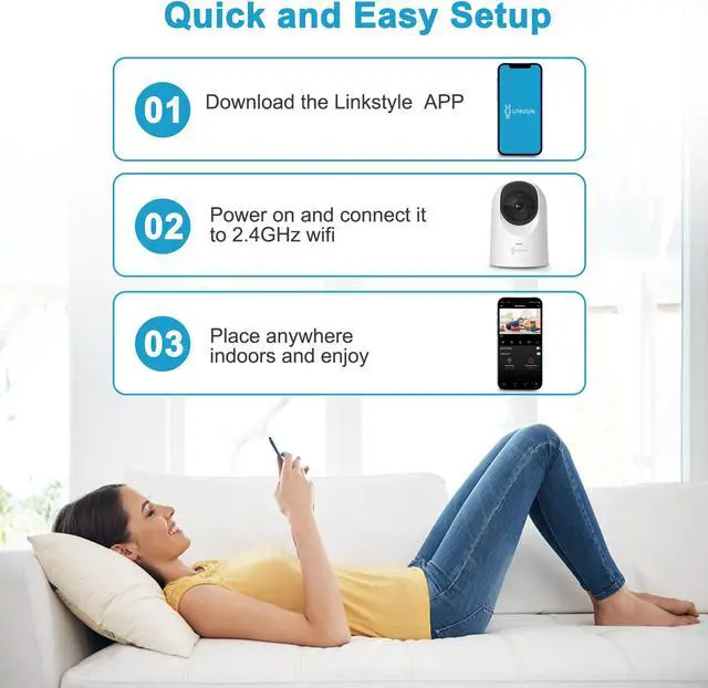 Alt view image 6 of 7 - LINKSTYLE® MIRA II Baby Monitor Camera, 2K QHD WiFi Indoor Security Camera with Advanced Motion Detection, Human & Pet AI Tracking, Night Vision, 2-Way Audio, Patrol Modes, Dual (Cloud/SD)