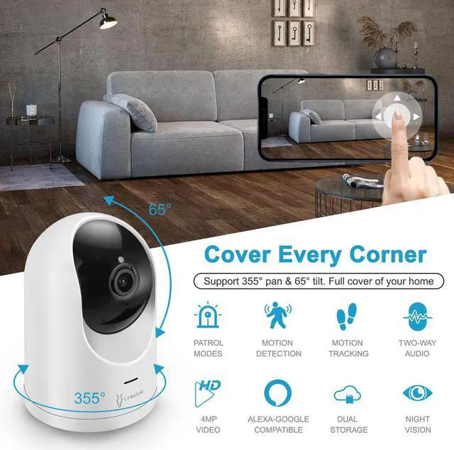 Alt view image 2 of 7 - LINKSTYLE® MIRA II Baby Monitor Camera, 2K QHD WiFi Indoor Security Camera with Advanced Motion Detection, Human & Pet AI Tracking, Night Vision, 2-Way Audio, Patrol Modes, Dual (Cloud/SD)