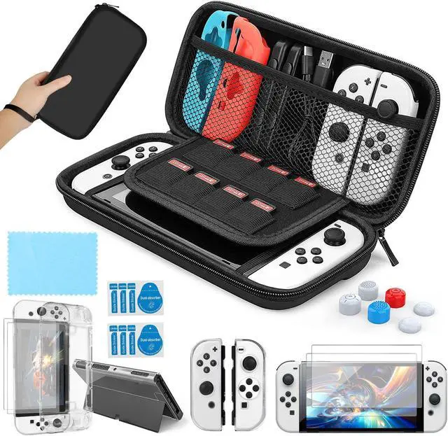 Main image of 10-in-1 Accessories Bundle for Nintendo Switch OLED - Protection, Carrying Case, Screen Protectors, Thumb Grips (Black)