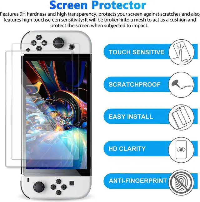 Alt view image 3 of 7 - 10-in-1 Accessories Bundle for Nintendo Switch OLED - Protection, Carrying Case, Screen Protectors, Thumb Grips (Black)