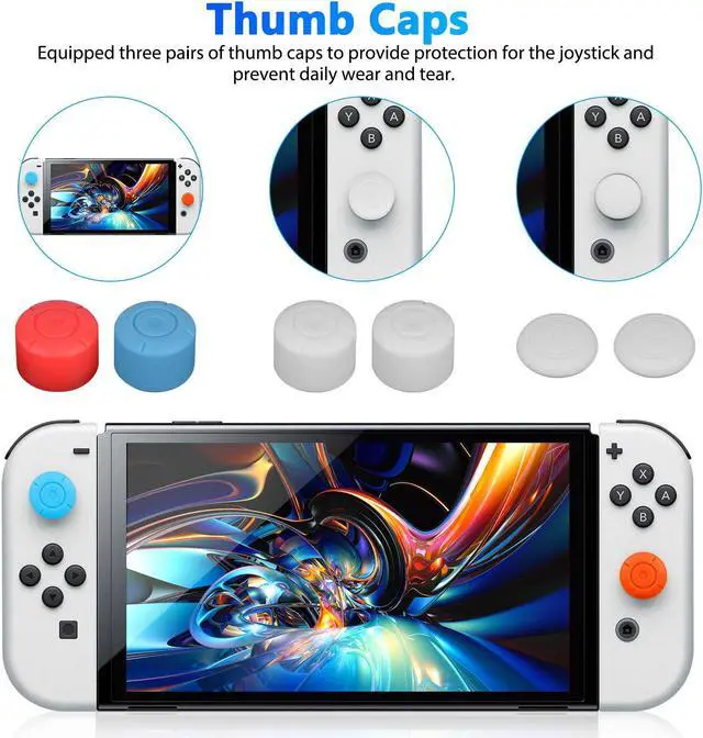 Alt view image 4 of 7 - 10-in-1 Accessories Bundle for Nintendo Switch OLED - Protection, Carrying Case, Screen Protectors, Thumb Grips (Black)