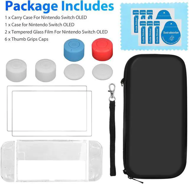 Alt view image 7 of 7 - 10-in-1 Accessories Bundle for Nintendo Switch OLED - Protection, Carrying Case, Screen Protectors, Thumb Grips (Black)