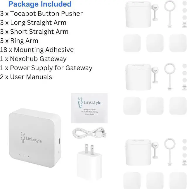 Alt view image 7 of 7 - LINKSTYLE® TOCABOT Smart Switch Bot Button Pusher, Light Switch Bluetooth Fingerbot with Smart Home Wireless Gateway Hub for App and Voice control, 4-Pack Bundle