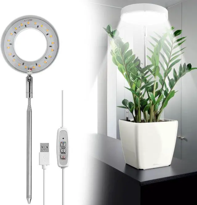 Main image of Grow Lights for Indoor Plants - LED Full Spectrum Plant Light, Height Adjustable Grow Light with 4 Dimmable Brightness, 4/8/12H On/Off Timer, Splashproof Halo Plant Lamp for Small Plants