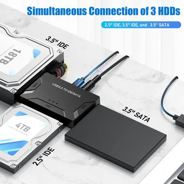 Alt view image 6 of 7 - USB IDE Adapter - USB 3.0 to SATA IDE Hard Drive Converter Combo for 2.5"/3.5" DE SATA SSD Hard Drives Disks with 12V 2A Power Adapter and USB 3.0 Cable for Laptops