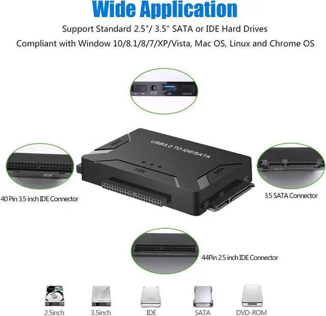 Alt view image 4 of 7 - USB IDE Adapter - USB 3.0 to SATA IDE Hard Drive Converter Combo for 2.5"/3.5" DE SATA SSD Hard Drives Disks with 12V 2A Power Adapter and USB 3.0 Cable for Laptops