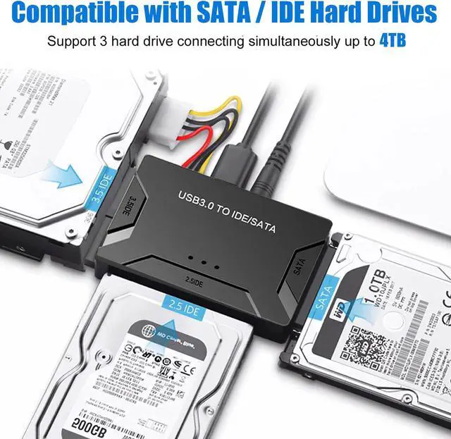 Alt view image 5 of 7 - USB IDE Adapter - USB 3.0 to SATA IDE Hard Drive Converter Combo for 2.5"/3.5" DE SATA SSD Hard Drives Disks with 12V 2A Power Adapter and USB 3.0 Cable for Laptops