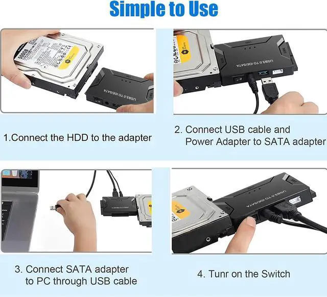 Alt view image 2 of 7 - USB IDE Adapter - USB 3.0 to SATA IDE Hard Drive Converter Combo for 2.5"/3.5" DE SATA SSD Hard Drives Disks with 12V 2A Power Adapter and USB 3.0 Cable for Laptops