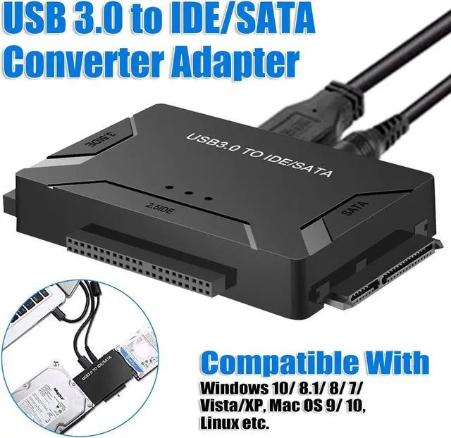 Main image of USB IDE Adapter - USB 3.0 to SATA IDE Hard Drive Converter Combo for 2.5"/3.5" DE SATA SSD Hard Drives Disks with 12V 2A Power Adapter and USB 3.0 Cable for Laptops
