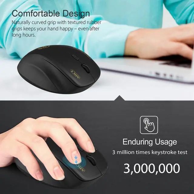 Alt view image 2 of 7 - Wireless Ergonomic Mouse - 2.4G Optical Mouse with 6 Buttons, 800/1200/1600 3 Levels DPI, USB Receiver, Portable Computer Mouse for Laptop, PC, MacBook, Desktop (Black)