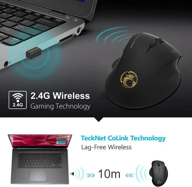 Alt view image 6 of 7 - Wireless Ergonomic Mouse - 2.4G Optical Mouse with 6 Buttons, 800/1200/1600 3 Levels DPI, USB Receiver, Portable Computer Mouse for Laptop, PC, MacBook, Desktop (Black)